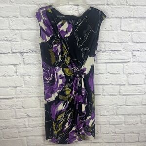 Jones New York Dark Feminine Artsy  Flattering Knotted Waist Dress 8 Petite